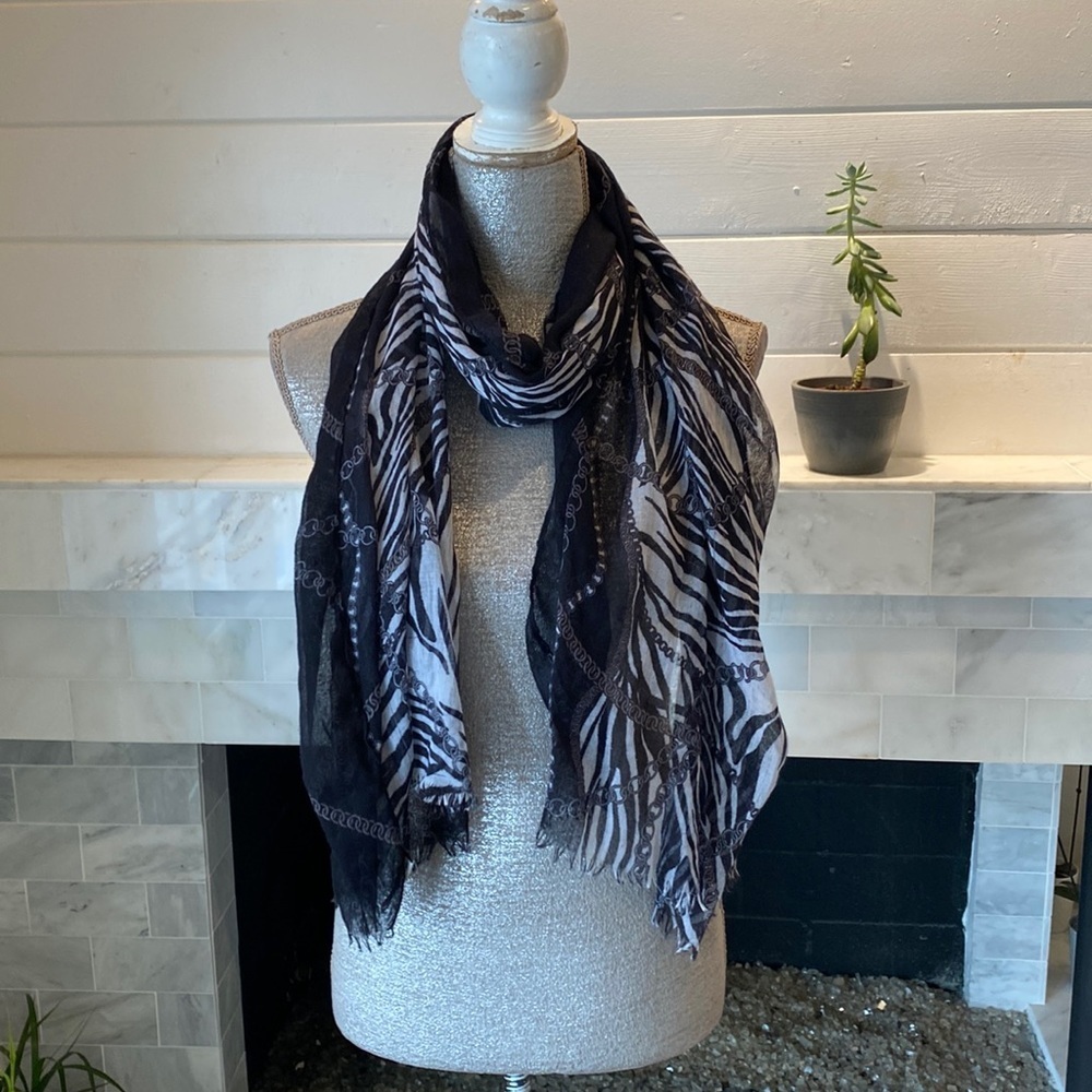 Zebra and Chain Print Lightweight Scarf or Wrap OS